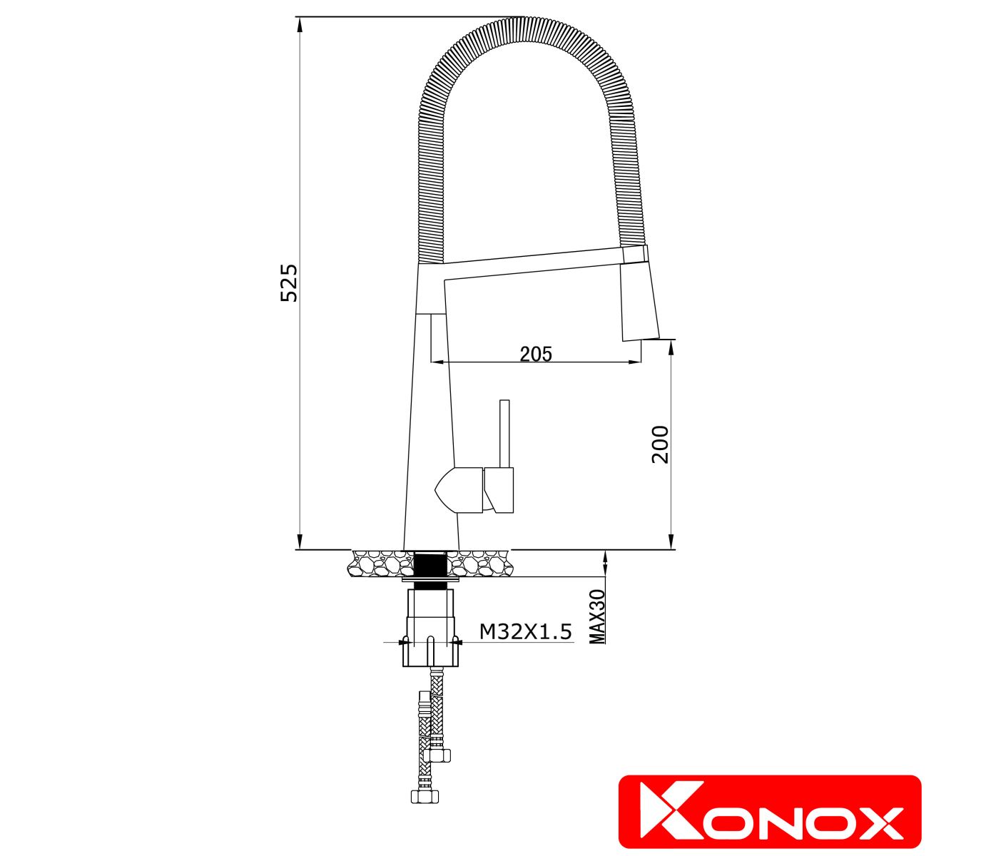 thiết kế vòi rửa bát konox KN1909