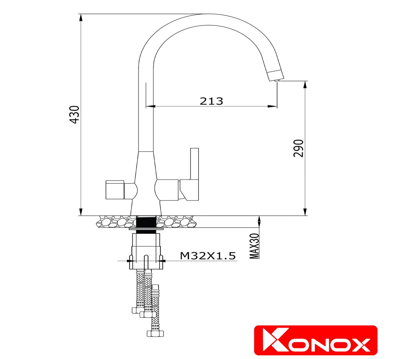 thiết kế vòi rửa bát konox RO-KN1309