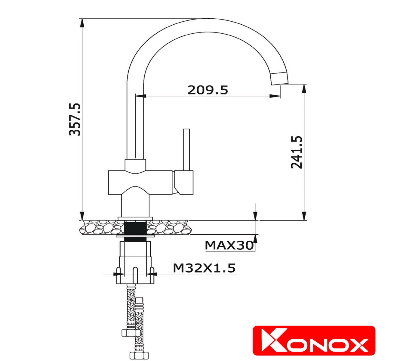 thiết kế vòi rửa bát konox KN1206