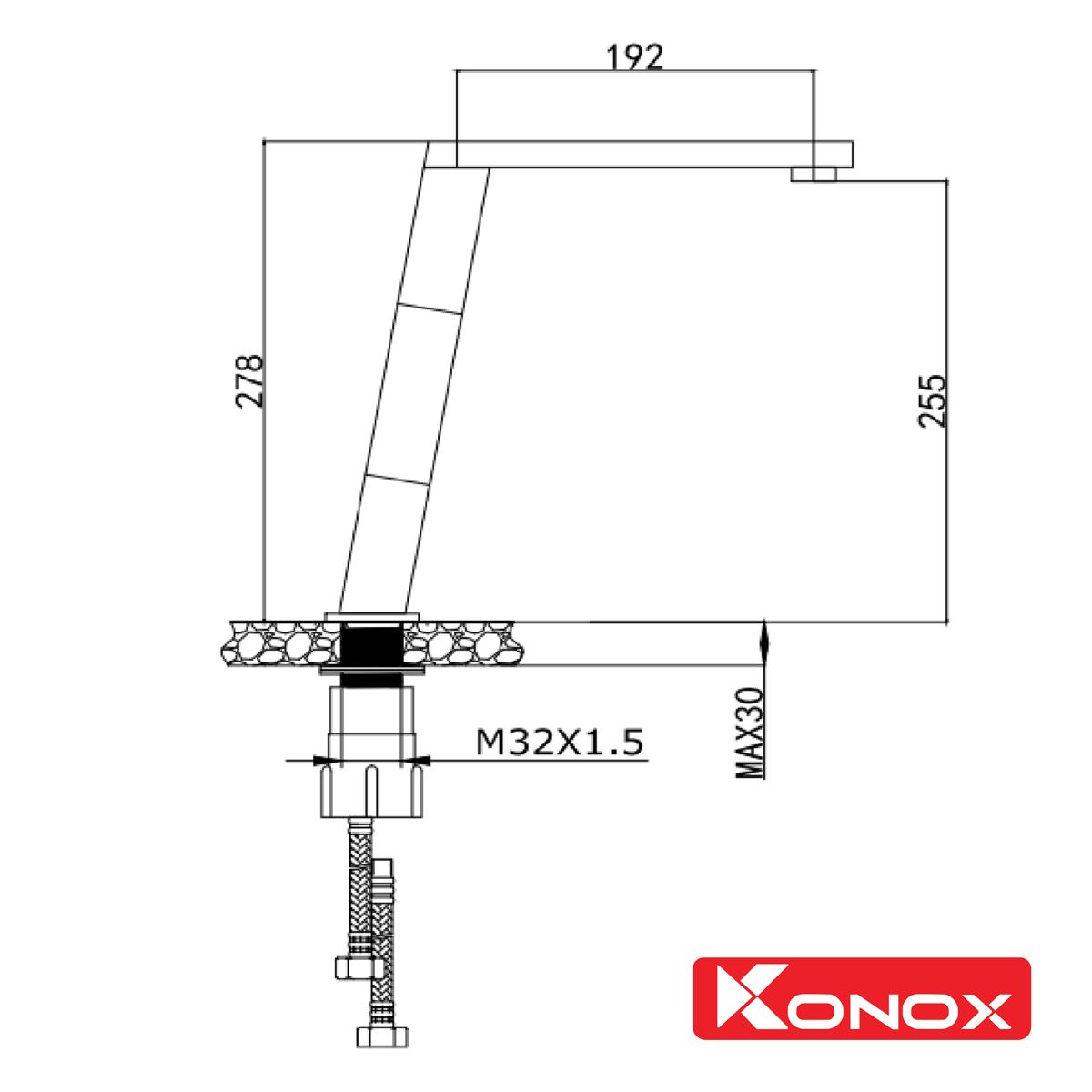 kích thước vòi rửa bát konox KN1209