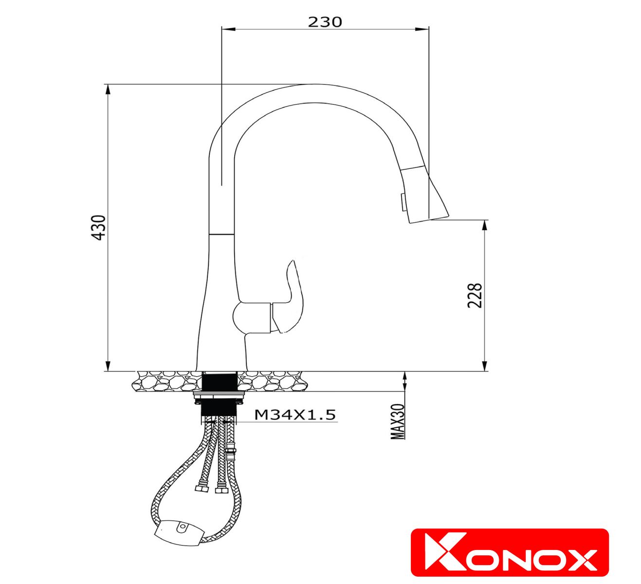 thiết kế vòi rửa bát konox KN1226BG