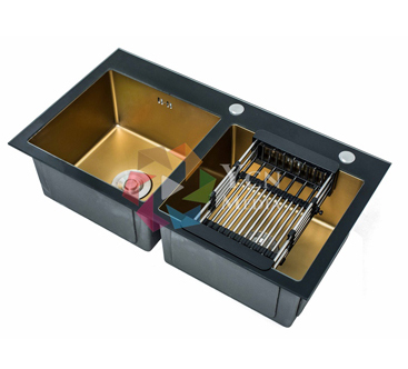 Chậu rửa 2 hố Gold Inox 909 RL04-909-Gold (Bỏ mẫu) 【Best Sale】